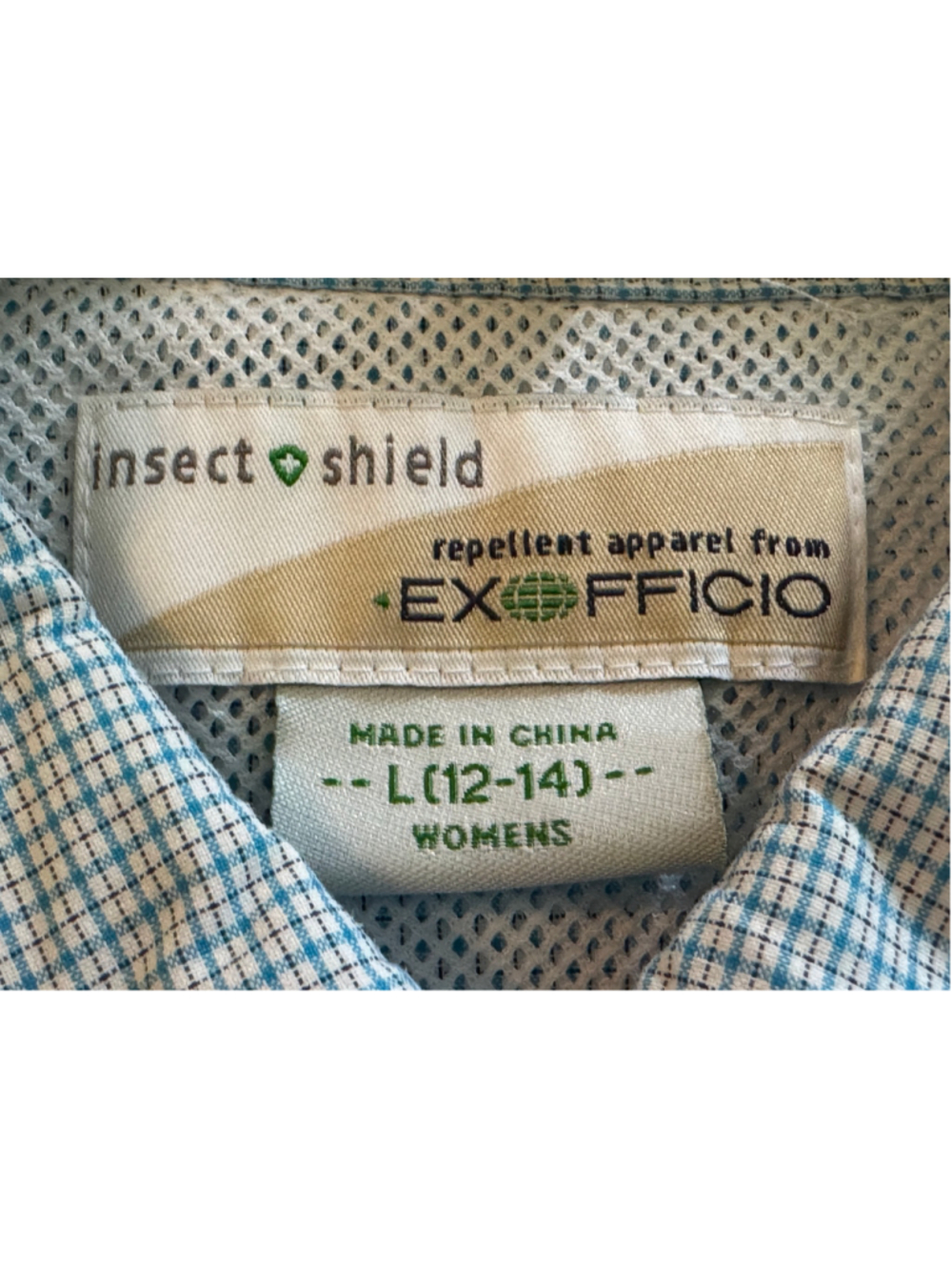 Women's ExOfficio Blue and White Plaid Long Sleeve Button Down Shirt, Size L - Picture 10 of 16